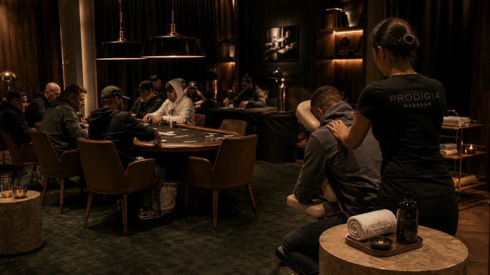 Massage assis pendant un tournoi de poker